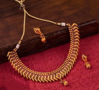 Matte Finish Necklace with Delicate Ruby Stones and Matching Drop Earrings