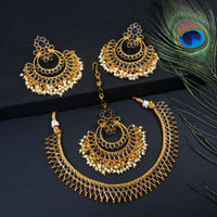 Royal Blue Stone Temple Jewellery Set with Maang Tikka
