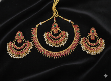 Royal Blue Stone Temple Jewellery Set with Maang Tikka