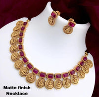 Traditional Gold Plated Square Shape Laxami Coin Design Temple Choker Necklace With Earring Jewellery Set For Women And Girls