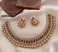 South Indian Matte Gold Multi-Color Choker Set