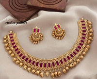 South Indian Matte Gold Multi-Color Choker Set