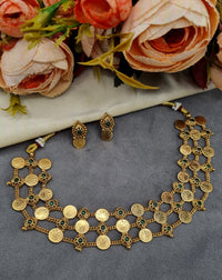 Double Layer Lakshmi Kasu Mala with Ruby Leaf Accents