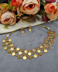 Double Layer Lakshmi Kasu Mala with Ruby Leaf Accents