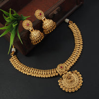 Gold Lakshmi Pendant Temple Necklace with Jhumkas
