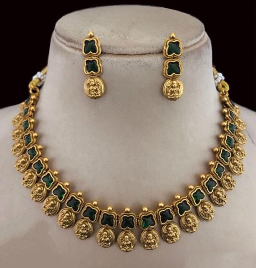 Emerald Green Lakshmi Motif Choker Set