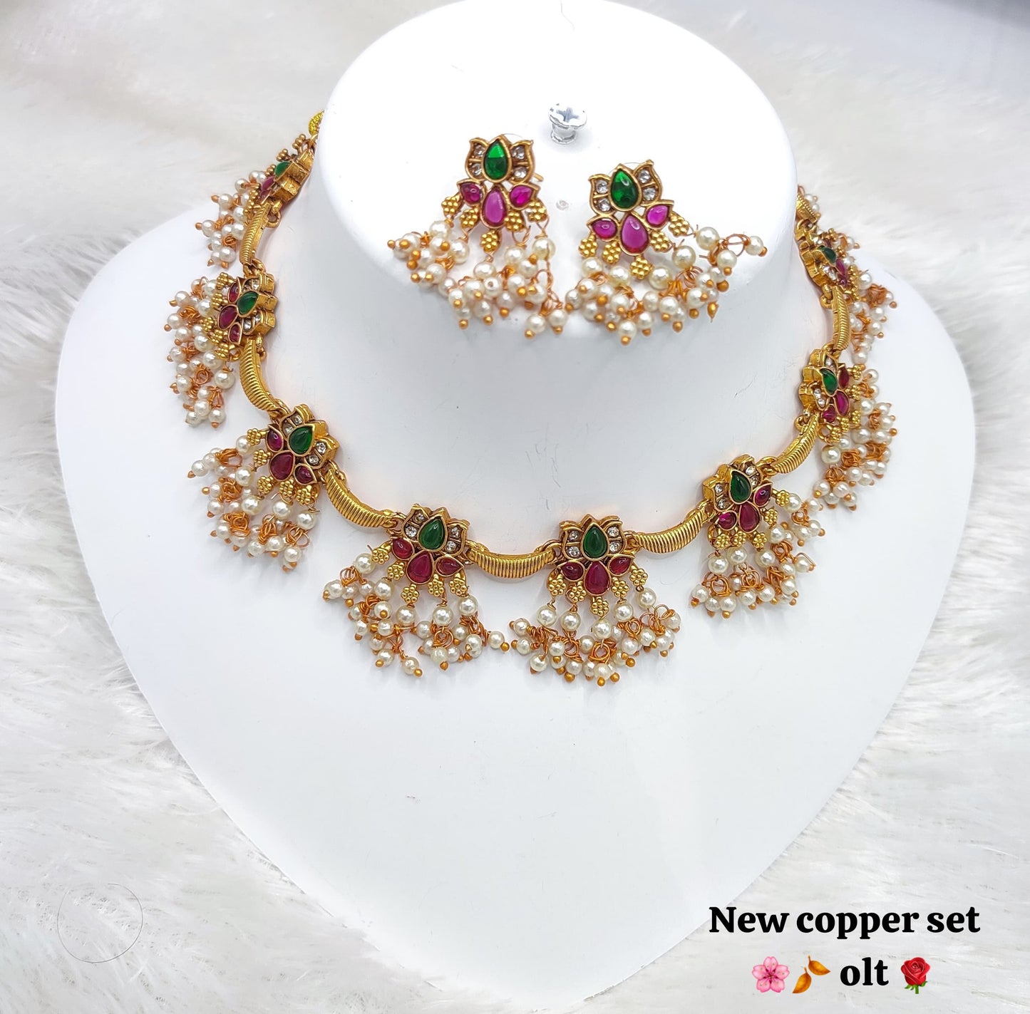 Gold Plated Kundan Stone Temple Jewellery Set