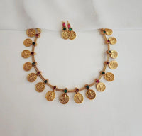 Traditional South Indian Style Gold Plated Oval Shape Laxami Temple Necklace With Earring Jewellery Set For Women And Girls