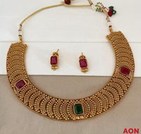 Matte Gold Broad Hasli Choker with Emerald-Cut Stones