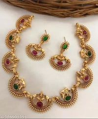 Ethnic Traditional Gold Plated Hathi And Laxami Design Choker Temple Necklace With Earring Jewellery Set For Women And Girls  