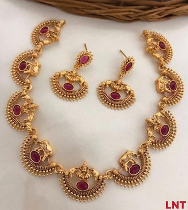 Ethnic Traditional Gold Plated Hathi And Laxami Design Choker Temple Necklace With Earring Jewellery Set For Women And Girls  
