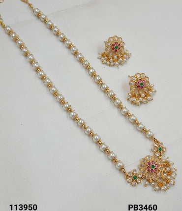 Gold Plated Temple Long Jewellery Set