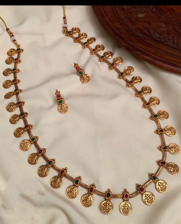 Traditional Lakshmi Coin Necklace and Earring Set – Temple Jewelry Style