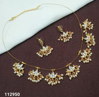 Delicate Pachi Kundan Necklace Set with Pearl Drops and Earrings