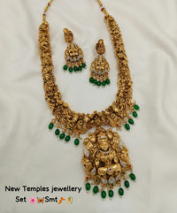 Traditional Temple Jewelry Set with Goddess Lakshmi Pendant and Matching Earrings