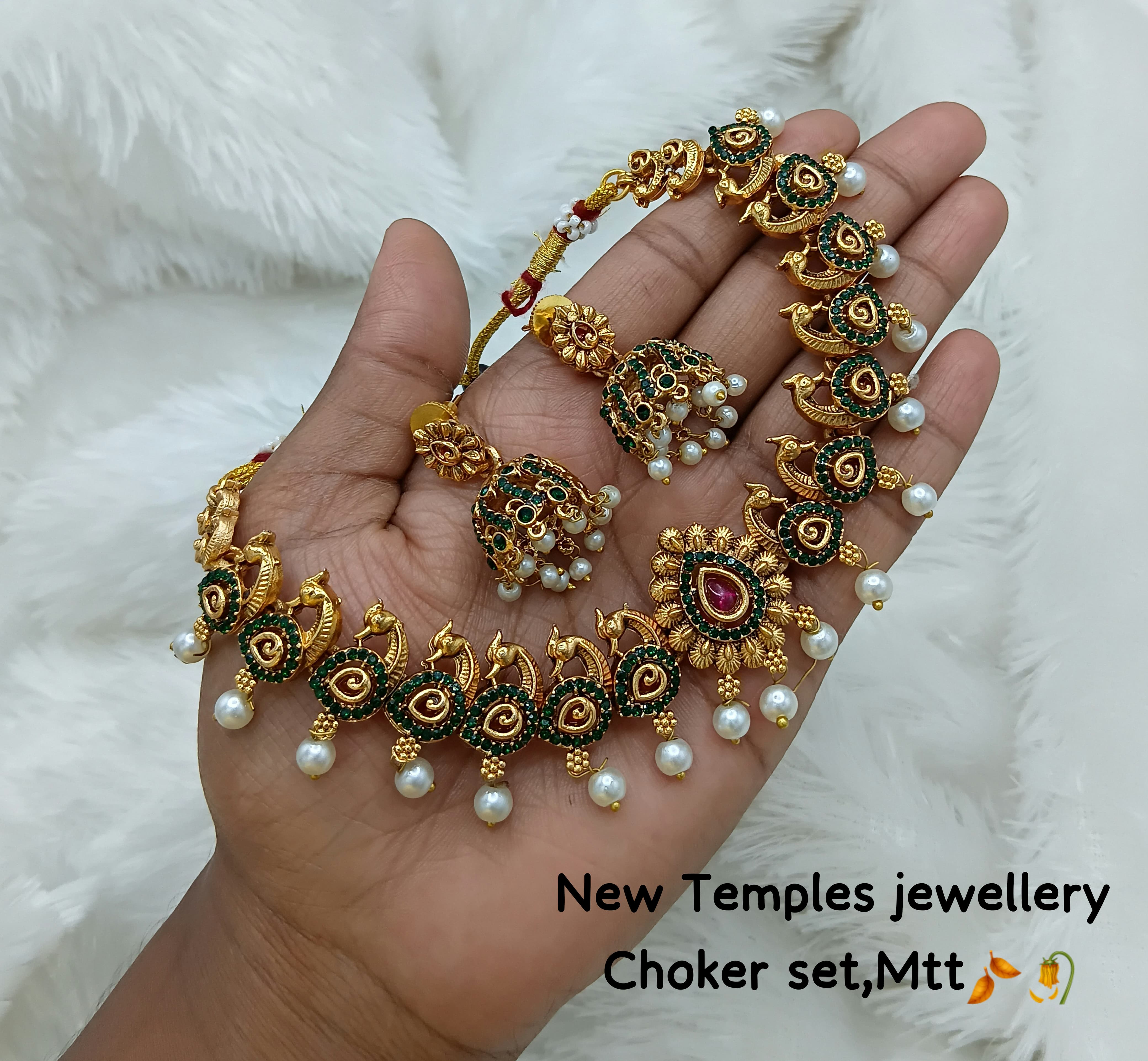 Peacock Design Temple Choker Set with Earrings – Traditional Handcrafted Jewelry