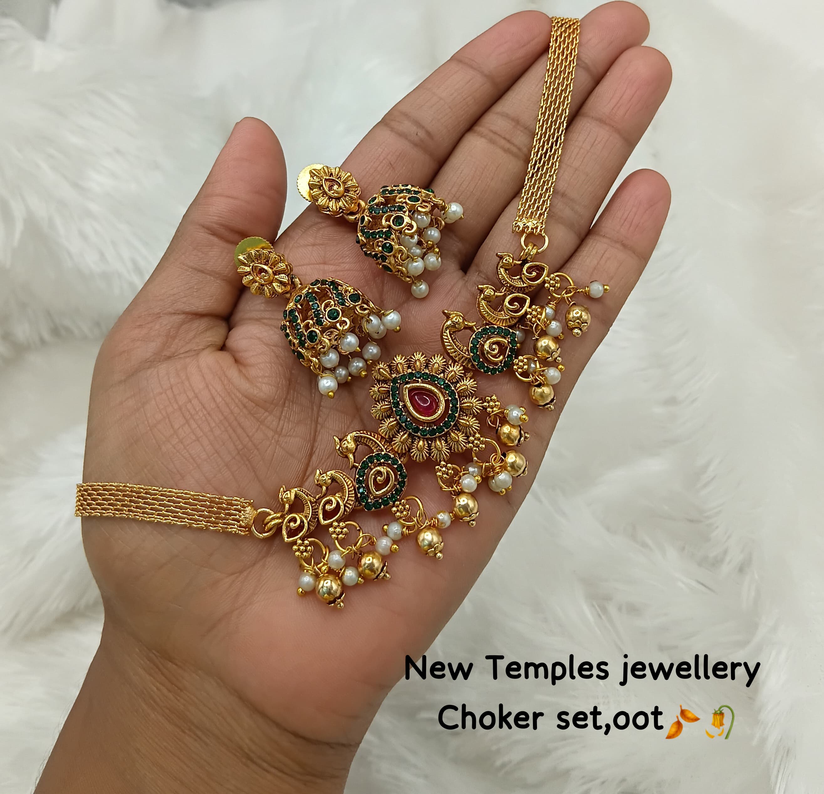 Temple Peacock Design Choker Set with Jhumkas – Antique Gold Finish