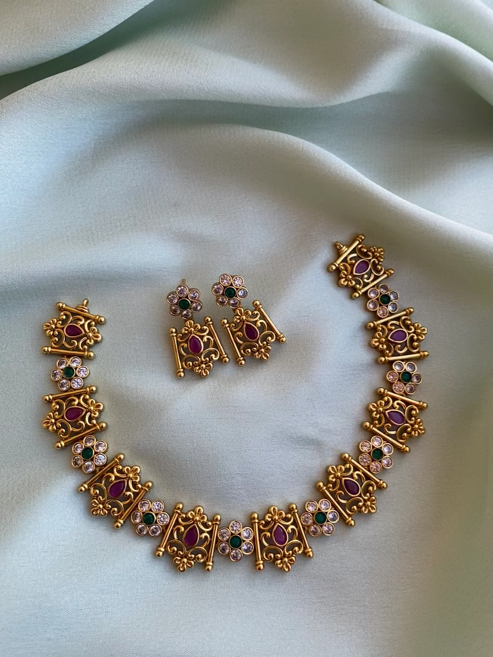 Multi-Stone Kemp Temple Necklace & Earrings Set