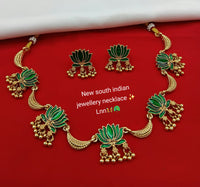 Lotus Design South Indian Necklace Set with Earrings