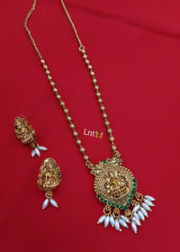 Traditional Lakshmi Temple Pendant Necklace Set with Earrings