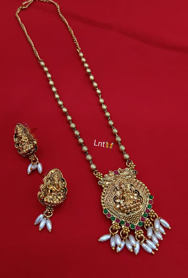 Traditional Lakshmi Temple Pendant Necklace Set with Earrings
