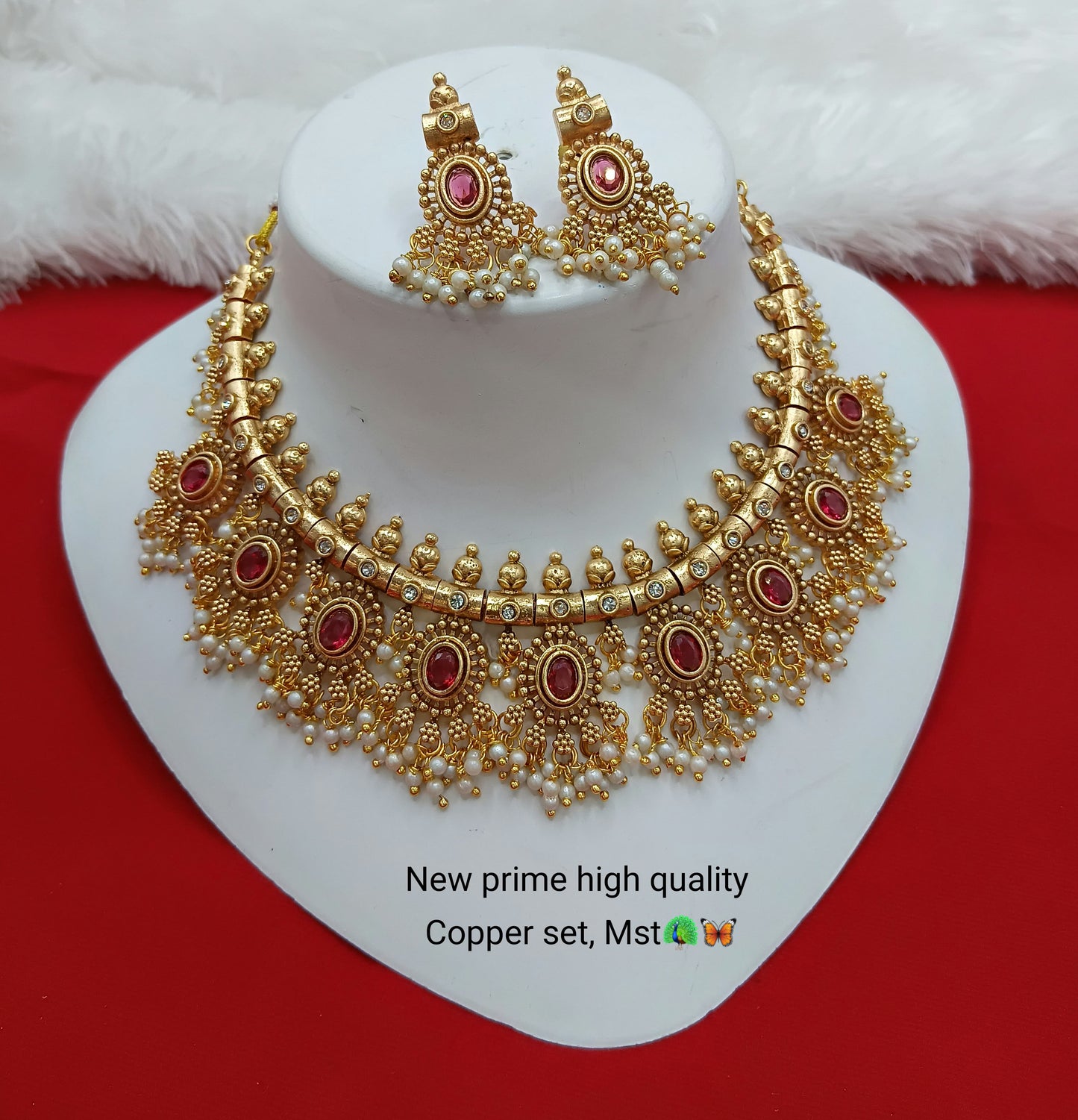 South Indian Multi-Stone with Pearls Necklace Set