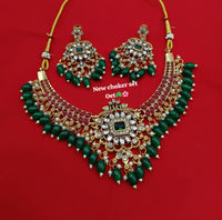 Majestic Rani Pink Pearls Drop Choker & Earring Set