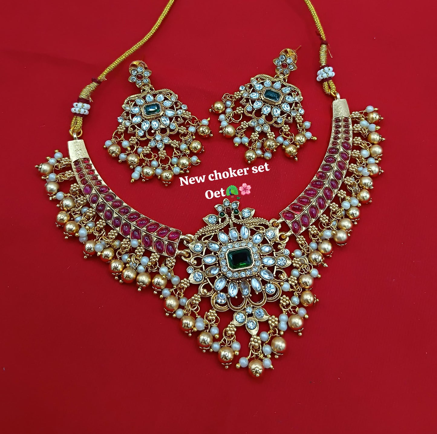 Majestic Rani Pink Pearls Drop Choker & Earring Set