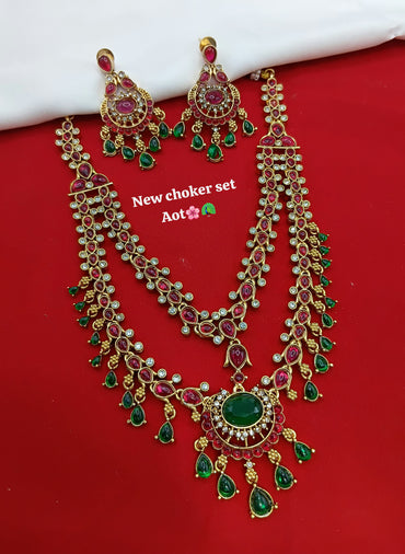 Traditional Temple Necklace Set with Earrings – South Indian Bridal Jewelry