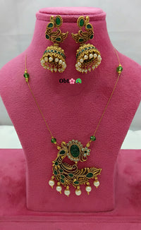 Classic Indian Temple Jewellery – Peacock Pendant Necklace with Earrings