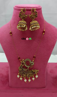 Classic Indian Temple Jewellery – Peacock Pendant Necklace with Earrings