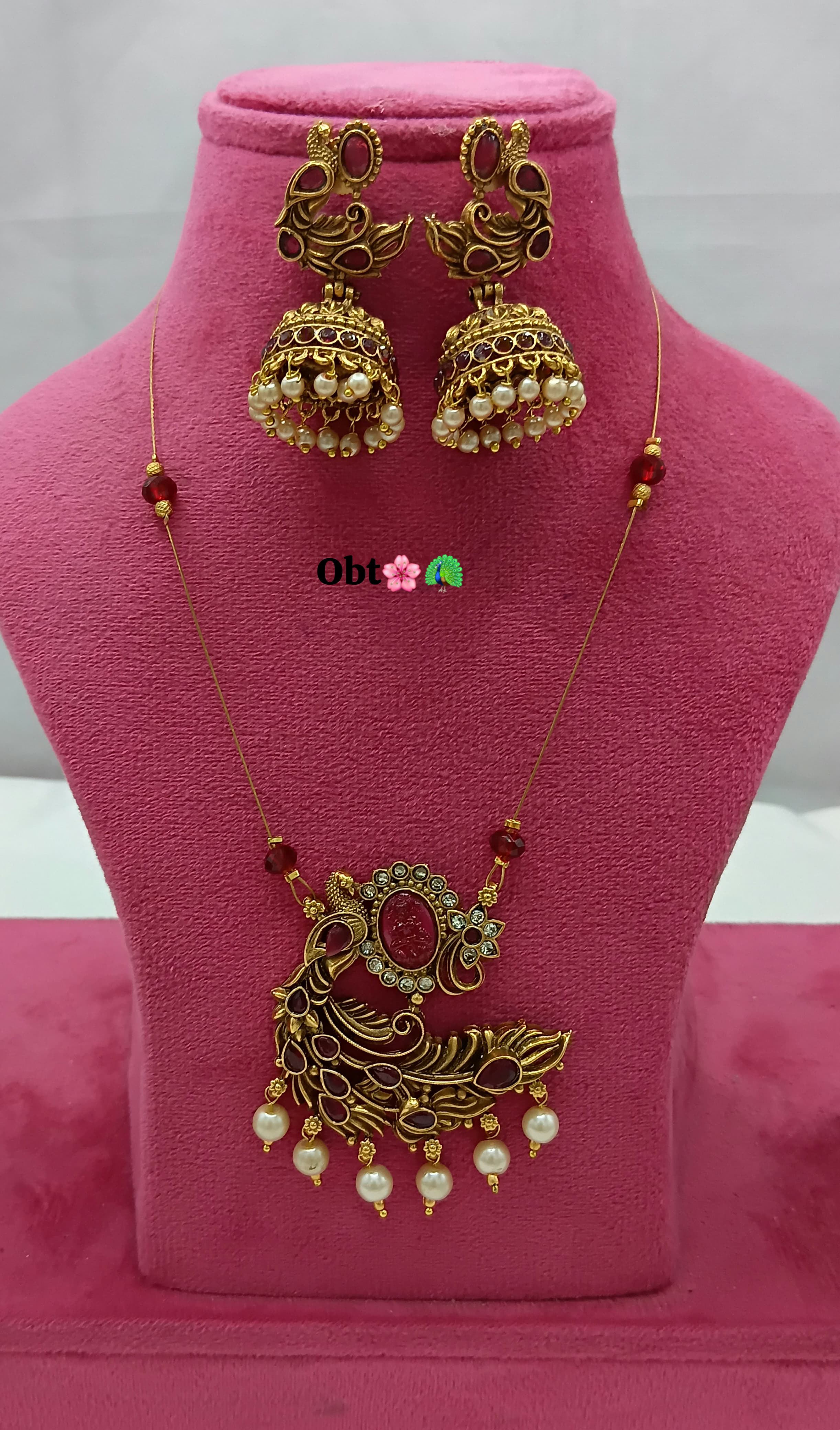 Classic Indian Temple Jewellery – Peacock Pendant Necklace with Earrings