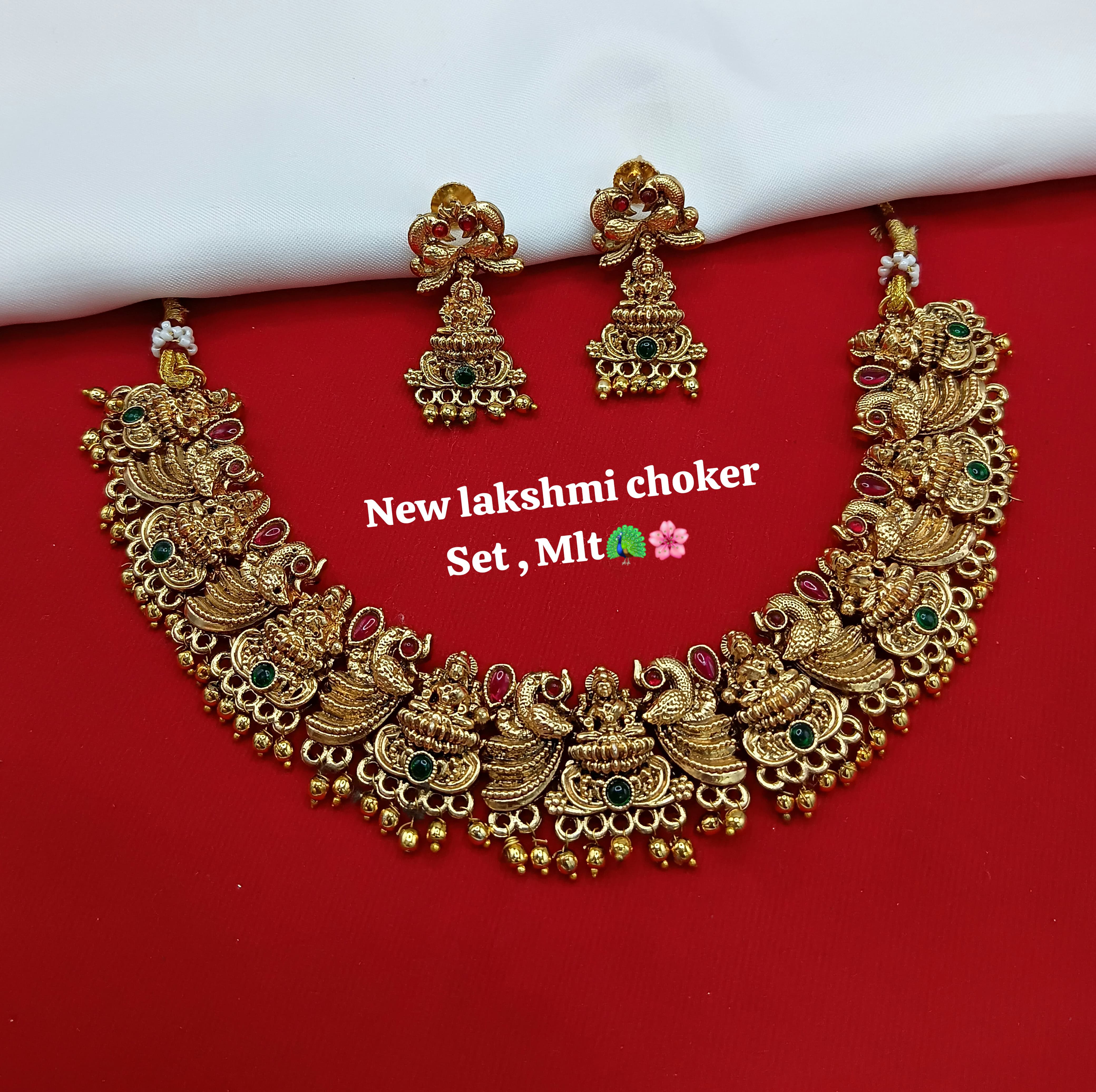 Traditional Lakshmi Temple Choker Necklace Set with Matching Jhumka Earrings – Bridal & Festive Jewellery