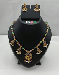 Elegant Temple Pendant Necklace Set with Matching Pearl Drop Earrings