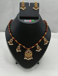 Elegant Temple Pendant Necklace Set with Matching Pearl Drop Earrings