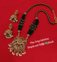 Long Lakshmi Temple Necklace Set with Pearl Drops and Matching Jhumka Earrings
