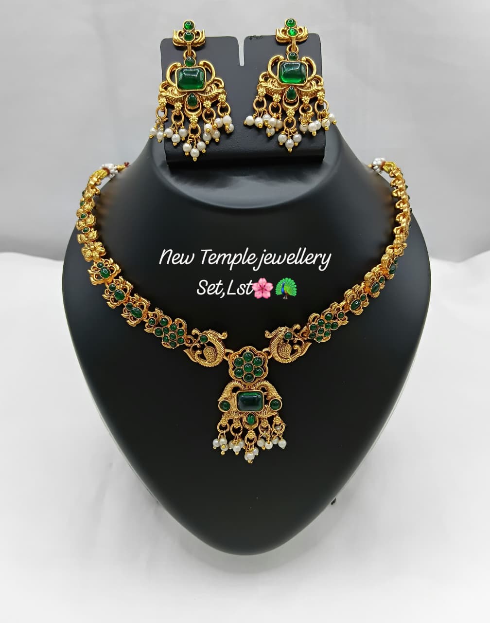 Traditional Temple Necklace Set with Intricate Pendant and Matching Jhumka Earrings