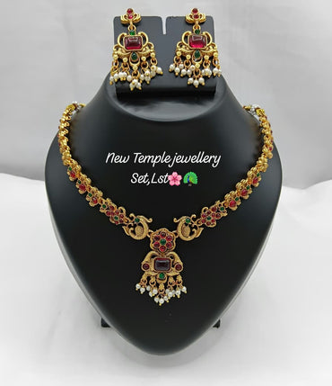 Traditional Temple Necklace Set with Intricate Pendant and Matching Jhumka Earrings