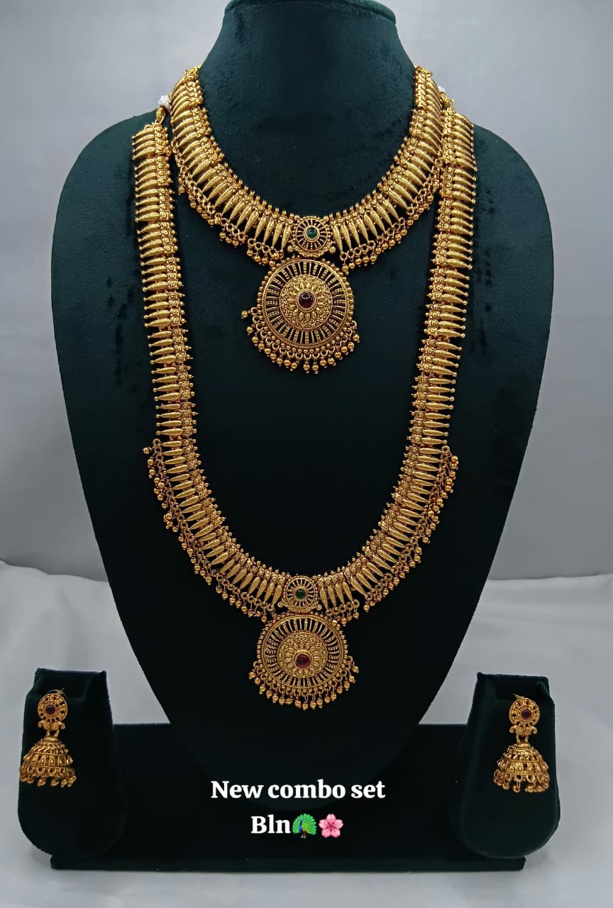 Sunburst Temple Haram Bridal Combo Jewellery Set