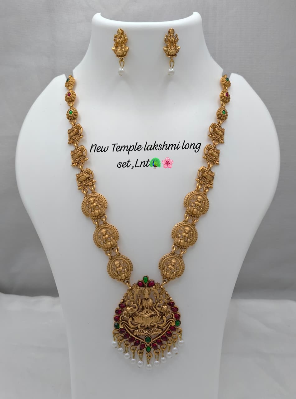 South Indian Lakshmi Motif Temple Long Necklace Set