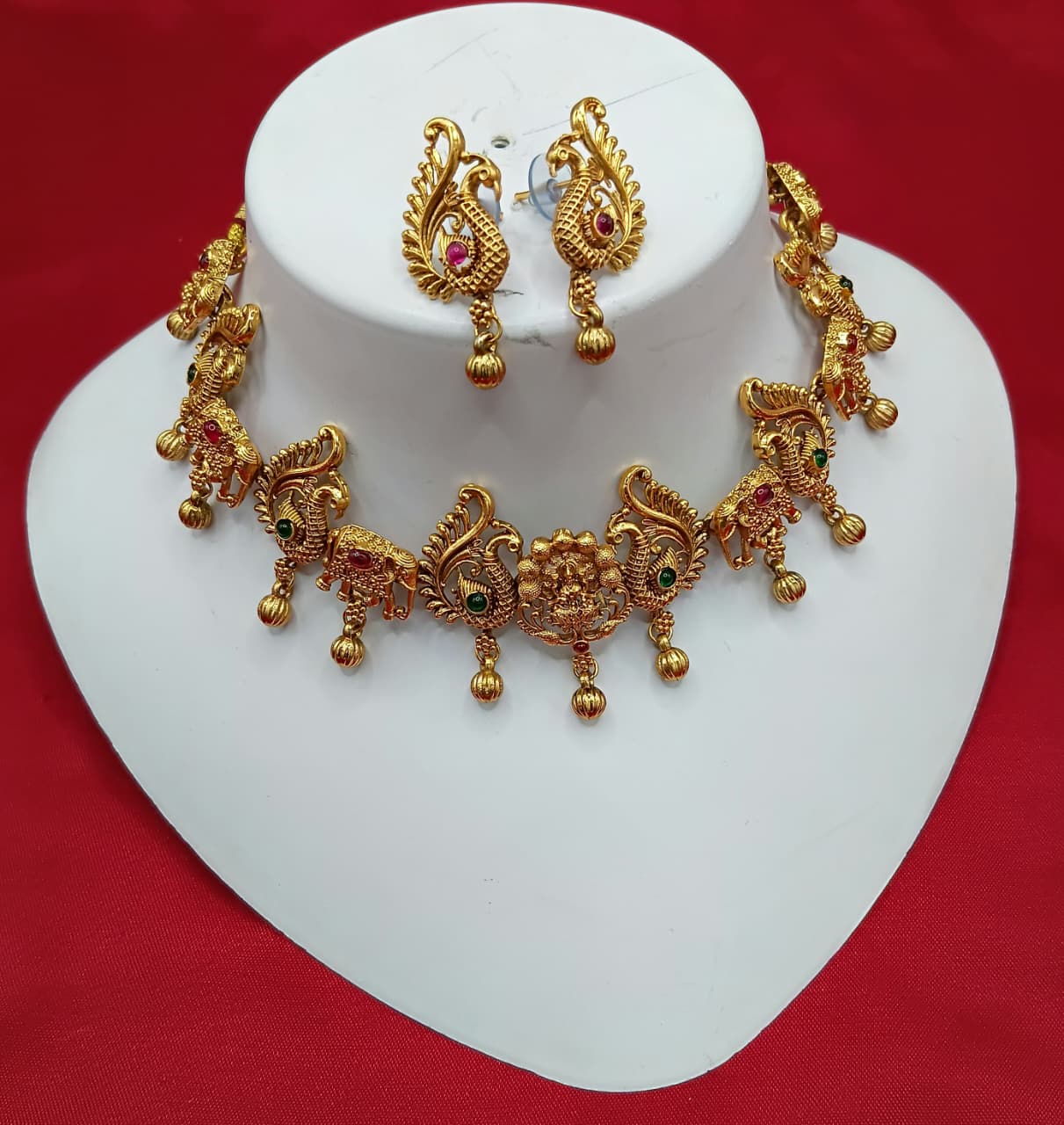Gold Gajalakshmi Choker with Elephant & Peacock Necklace Set
