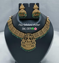 Ruby Emerald Accents Goddess Lakshmi Temple Choker Set