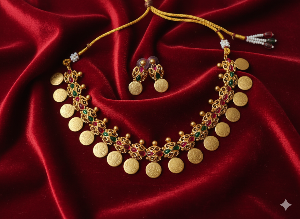 Traditional Kemp Stone Lakshmi Coin Choker Set