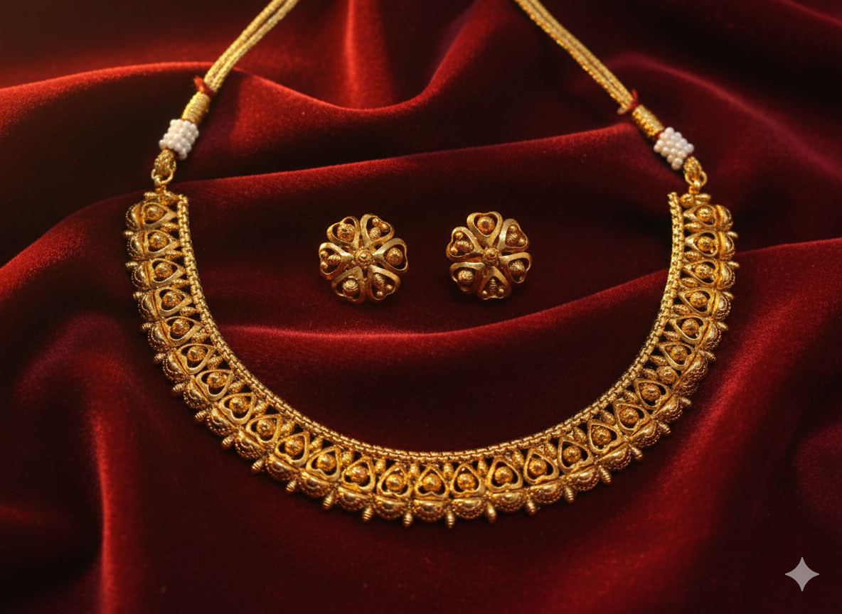 South Indian Temple Jewelry for Women With Matching Floral Ear Studs