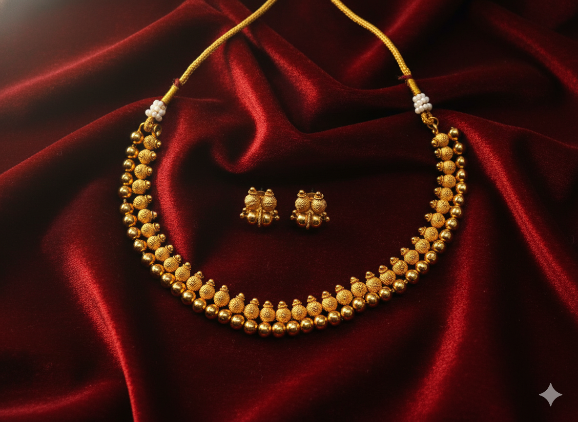 Antique Matte Gold Choker and Small Studs