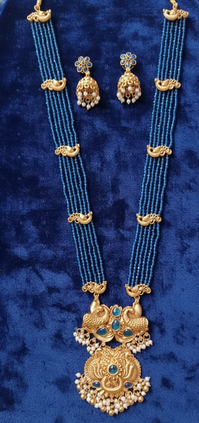 Traditional White Pearl Rani Haar Temple Jewellery Set