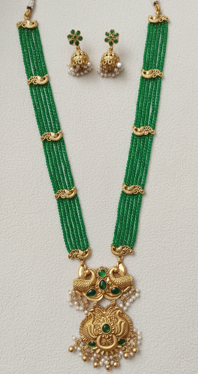 Traditional White Pearl Rani Haar Temple Jewellery Set