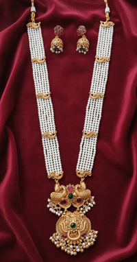 Traditional White Pearl Rani Haar Temple Jewellery Set