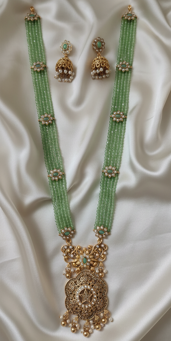 Sea Green Mint Rani Haar Temple Jewellery Set