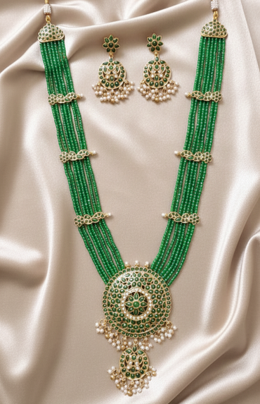 Traditional Peacock Blue Long Necklace Set